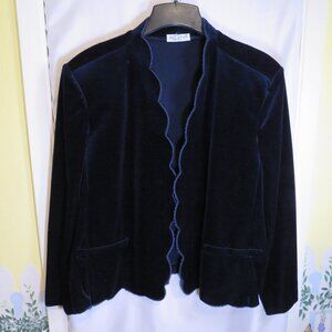 Vintage "Accent" Dark Blue Velvet Scalloped Hem Formal Jacket